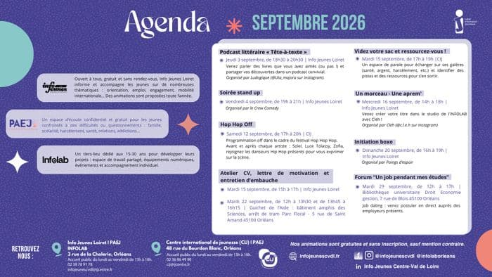 Agenda septembre 2026 - Info Jeunes Loiret / PAEJ · photo 1