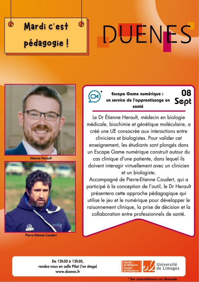 Mardi c'est pédagogie ! - « Découvrez un Escape Game numérique pour apprendre à collaborer entre cliniciens et biologist · photo 1